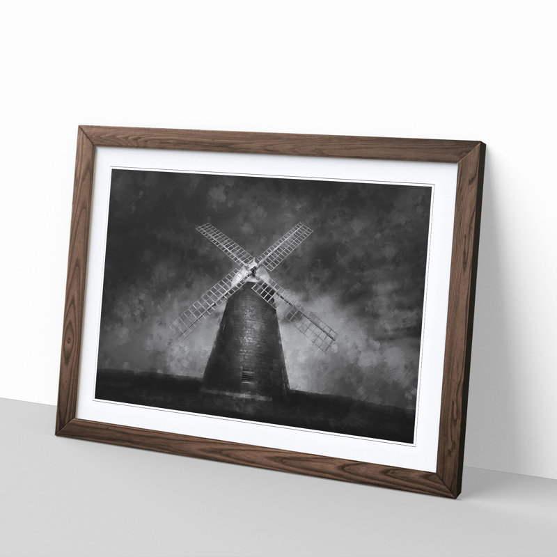Halnaker Windmill in Chichester - Picture Frame Painting Print, Walnut Framed, 33cm H x 45cm W x 2cm D