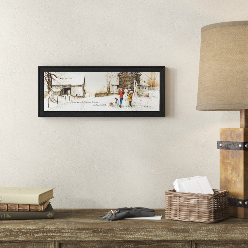 Snowmen From Heaven Framed Wall Art for Living Room, Home Wall Decor Framed Print by John Rossini Red Barrel Studio®