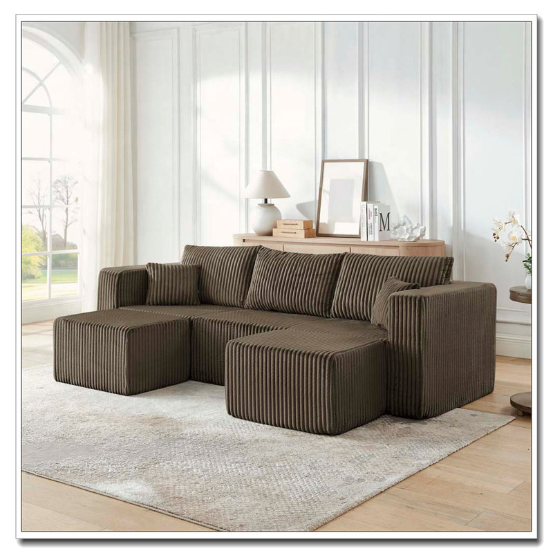 Canapé modulaire compressé en velours côtelé de style minimaliste moderne, Brun