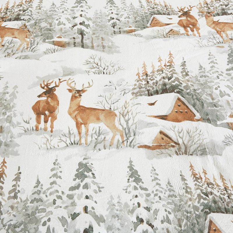 5-Piece Velvet Comforter Set, Rustic Forest Deer Print Bedding Sets, King Comforter + 4 Additional Pieces