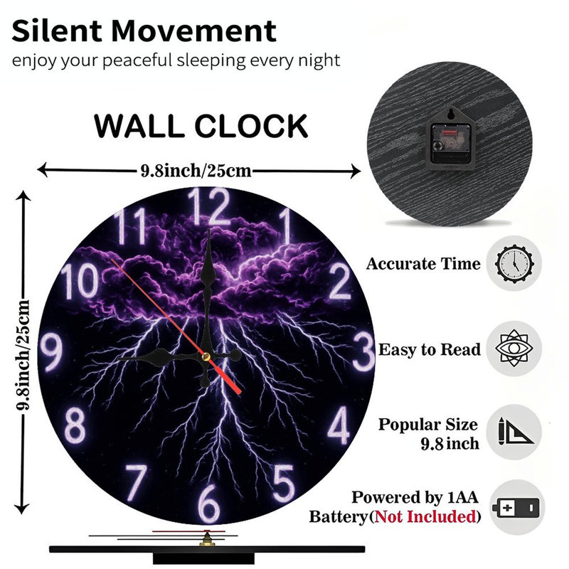 Horloge avec foudre mauve