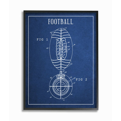 Football Blueprint Vintage Sports Design XXL Framed Giclee Texturized Art by Daphne Polselli