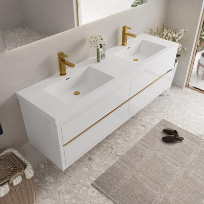 Meuble-lavabo double 72 po avec tiroirs de rangement mural 72 po