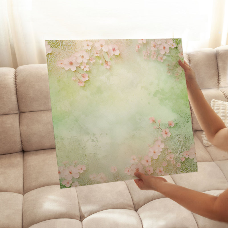 Impression florale d'inspiration asiatique zen, H 24 po x l 24 po