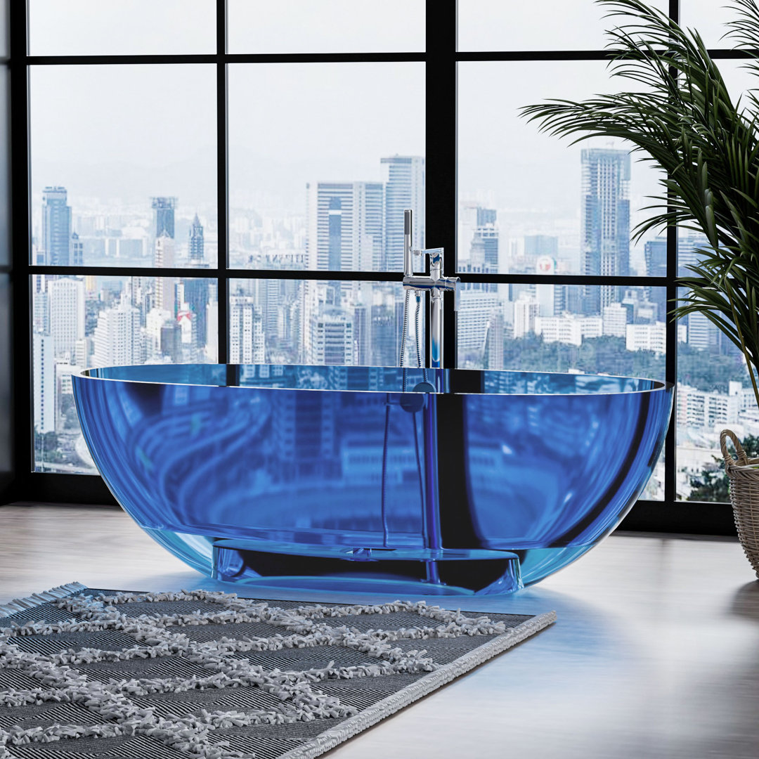 64'' x 29.5'' Freestanding Soaking Resin Bathtub Holaki