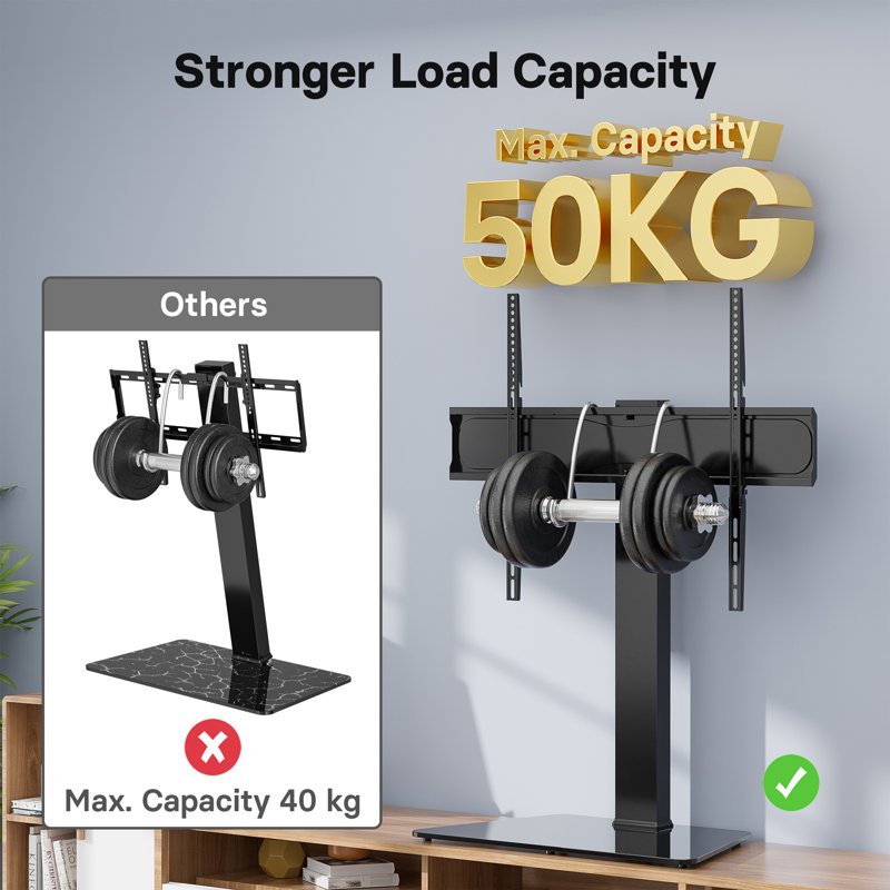 1Home Black Swivel Desktop Mount for Plasma Screens with Shelving, Holds up to 45 kg.