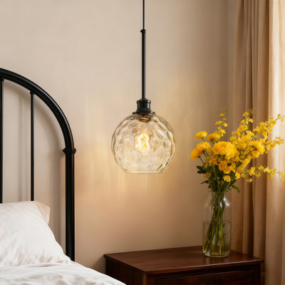 Concow 1 - Light Matte Black Single Pendant with  Hammered Glass Globe