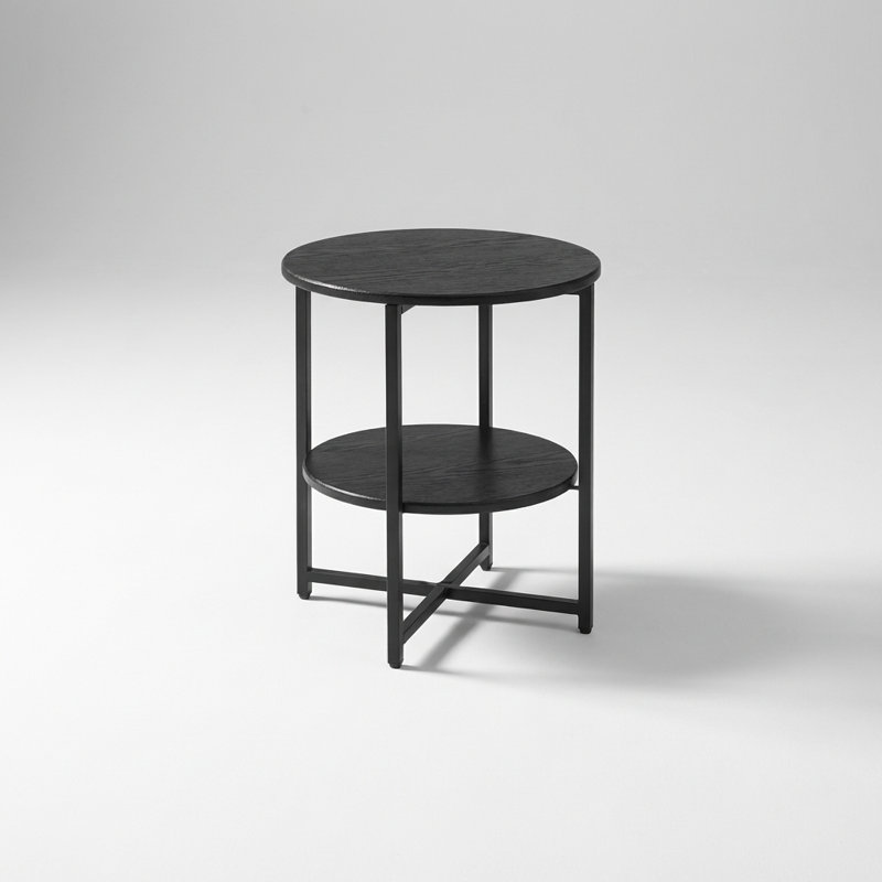 Compact Two-Tier Round Side Table with Storage Shelf