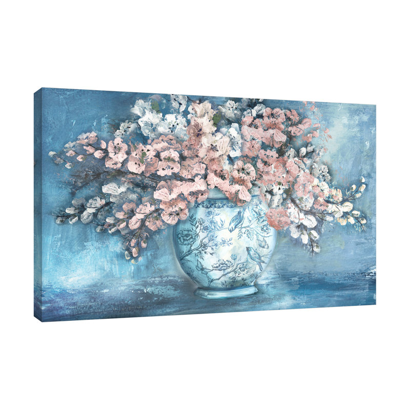 Fleurs de cerisier dans une toile tendue avec pot de gingembre, H 10 po x l 15 po x P 1,5 po