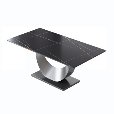 Sintered Stone Top Metal Base Dining Table by Orren Ellis