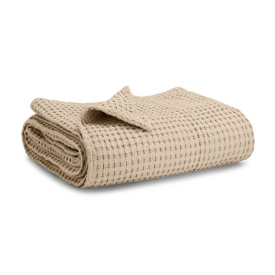  100% Cotton Waffle Weave Blanket Breathable Skin-Friendly Soft Lightweight Blankets - Perfect Warm Textured Blanket Layer - Size for Couch Bed & Sofa