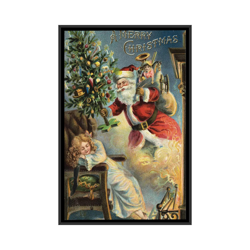 «Merry Christmas Santa», impression sur toile, H 26 po x l 18 po x P 1,5 po, Toile avec cadre noir, Pas de tapis