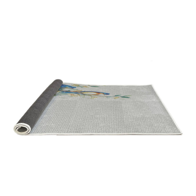 Tapis bleu/beige à motifs, Rond 4 pi