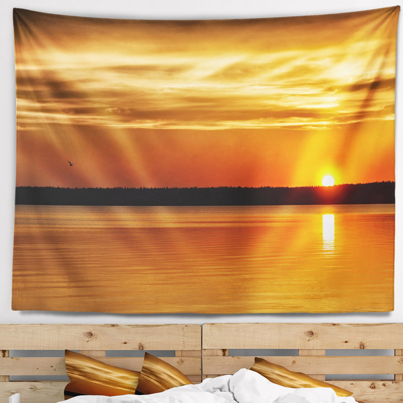 Tapisserie paysage marin jour et nuit, H 32 po x l 39 po