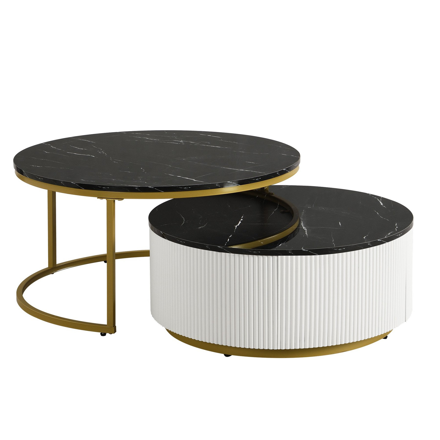 Mercer41 Modern Round Nesting Coffee Table Fluted with Drawer | Wayfair