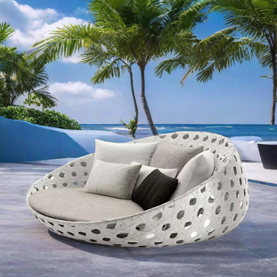 Outdoor Round Rattan Patio Daybed 78.74 Wide -  Bayou Breeze, 29E9224D937D444CA2B4B30EDF991E59