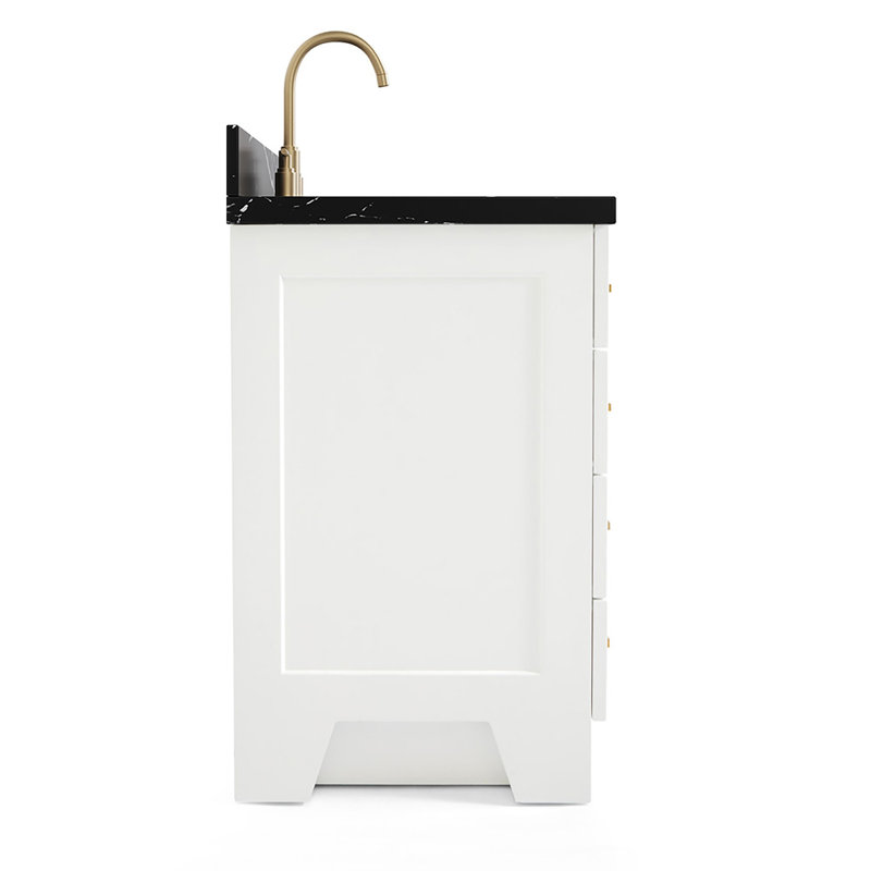 Freitas 48'' Solid Wood Single Bathroom Vanity, White, Rectangle, White Quartz