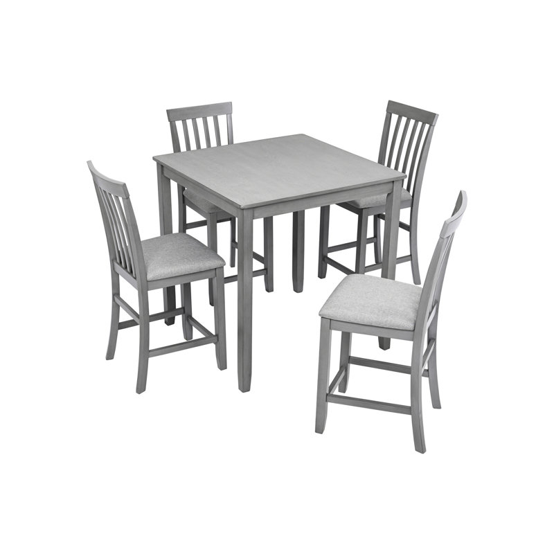 Table de salle à manger à hauteur de comptoir carrée pour 4, 5 pièces avec chaises rembourrées, style intérieur de cuisine élégant