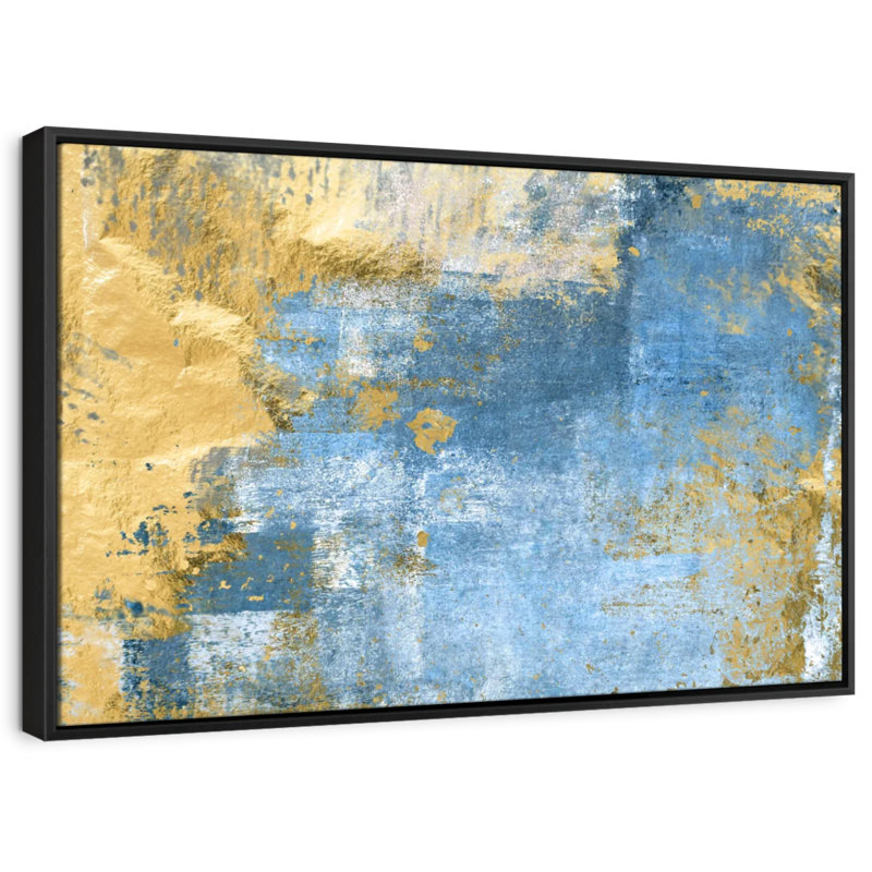 Abstrait "Impression sur toile abstraite dorée et bleue", H 9 po x l 13 po