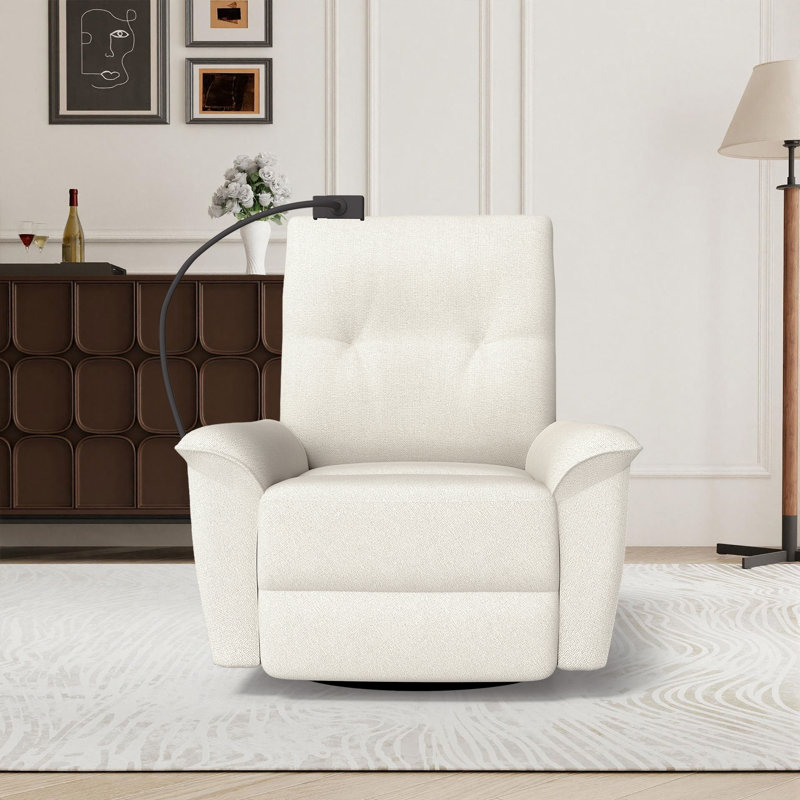 Oversized Power Recliner Chair Swivel Glider With Phone Holder And Usb Charge, Beige