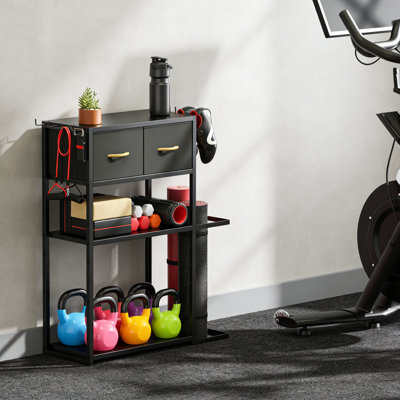 Adjustable Home Gym Storage Shelf With 4 Tiers & Drawer, Large Capacity Organizer