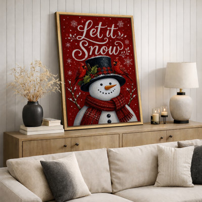 Œuvre d'art de Noël rouge bonhomme de neige rouge, chambre à coucher, impression sur toile encadrée