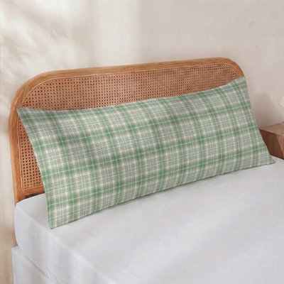 100% Cotton Body Pillow Cover, 20 x 54, Washed Cotton Dusty Mint Plaid Pillowcase, Soft Breathable Pillow Cover for Bed