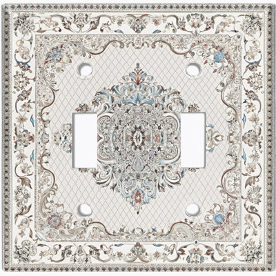 Metal Light Switch Plate Cover; US Standard Size 2 Gang Toggle - Printed Image of Persian Floral Medallion