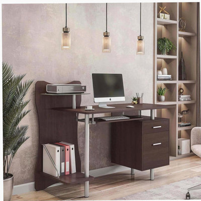 Stylish Computer Desk with Storage, Chocolate
