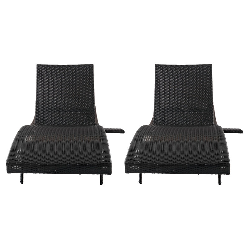Ensemble de chaises longues inclinables en rotin et en osier pour patio, Brun / Noir