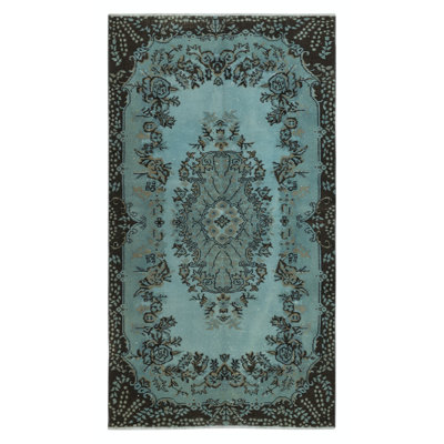 4x7 Ft Modern Handmade Blue Color Turkish Wool Area Rug with Medallion Design