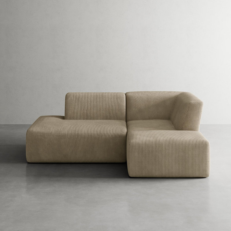 Berlare Boneless 3 - Piece Upholstered Compression Corduroy Modular Sectional Sofa Set with Removable Ottoman – Fully Compressed, No Assembly Required