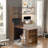 Mid-century Multi-use Extenable Cabinet Desk With Storage Peg Board, Storage Cabinet With Sliding Glass Doors, Led Light, Free Cat Cushion And Cat Toy