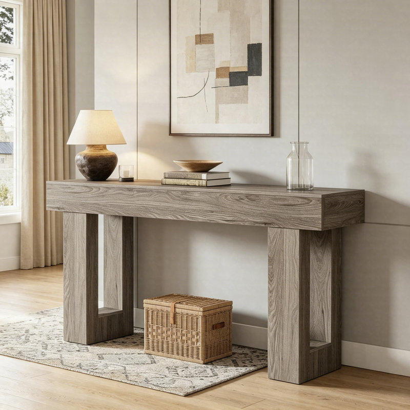 Console 63 po, table de canapé d'entrée en bois, table de couloir d'entrée, table d'appoint rustique, Gris