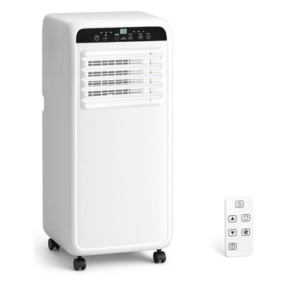 Climatiseur portatif Erives 10 000 BTU, unité 3-en-1 avec déshumidificateur, modes de ventilation, DEL, télécommande et trousse d'installation pour fenêtre.