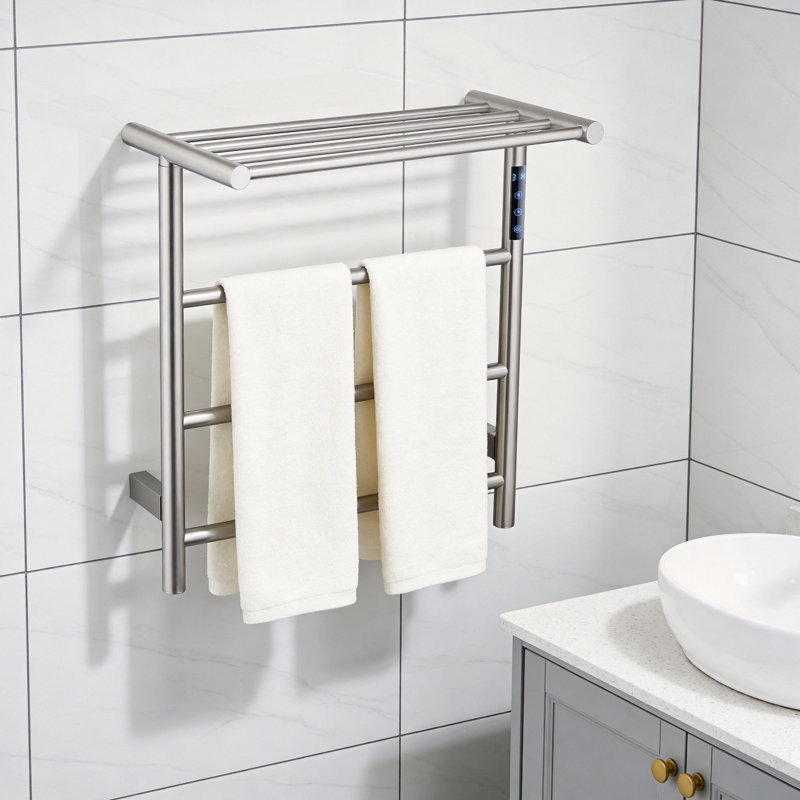 Chauffe-serviettes électrique mural avec tablette supérieure, affichage de la température, Argent argent
