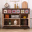 Buffet en bois massif brun foncé et rotin