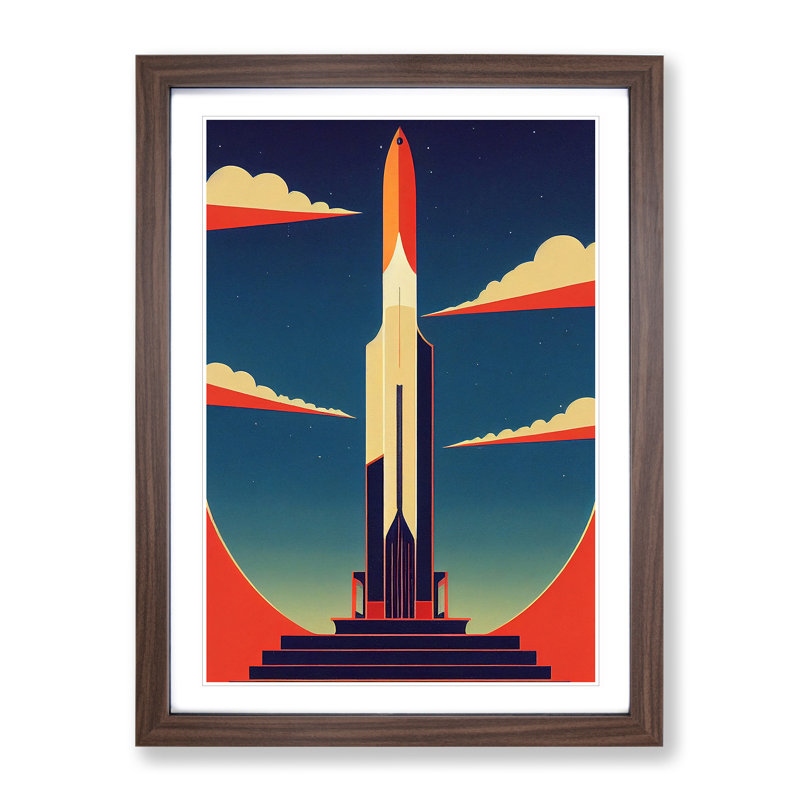 XV1022-4002X Spaceship Rocket Art Deco No.2 1 Piece Single Picture Frame Wall Art, 64cm H x 46cm W x 2cm D, Walnut
