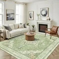 Washable Area Rug, Vintage Floral Low-Pile Rug With Soft & Non-Slip Backing, Reinforced Edges For Living Room, Dining Room & Bedroom