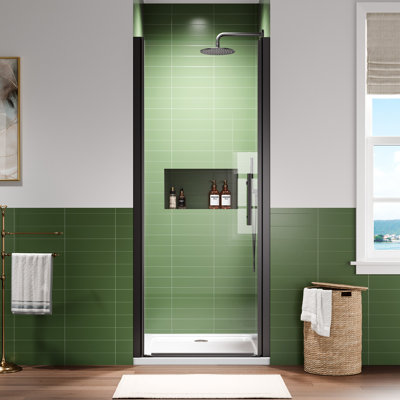 32-33.5 In.W X 75 In.H Semi-Frameless Small Pivot Shower Door With 6Mm Tempered Glass, No-Top-Rail Design