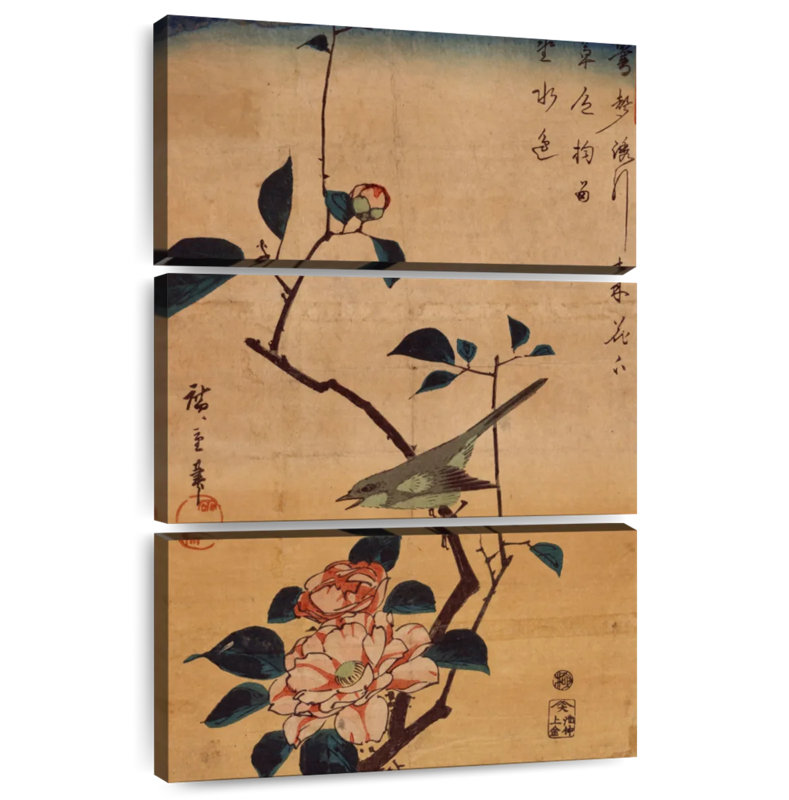 Brampt Ukiyo-E Camellia And Nightingale, 57'' H x 36'' W