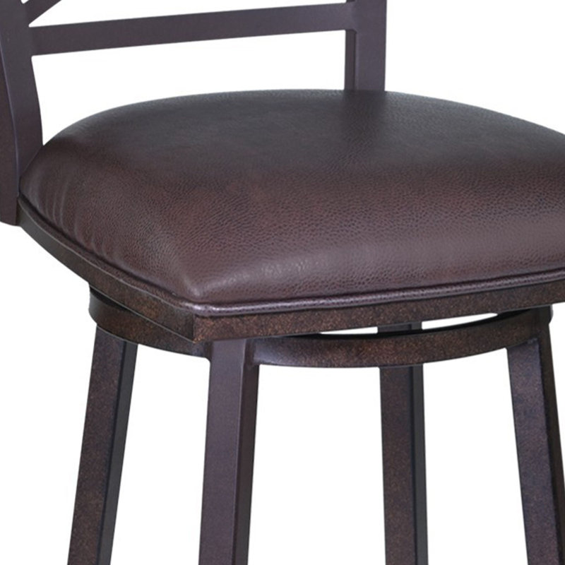 Akintunde Swivel Counter or Bar Height Armless Bar Stool in Auburn Bay with Brown Pu Upholstery, Bar Stool (30" Seat Height)