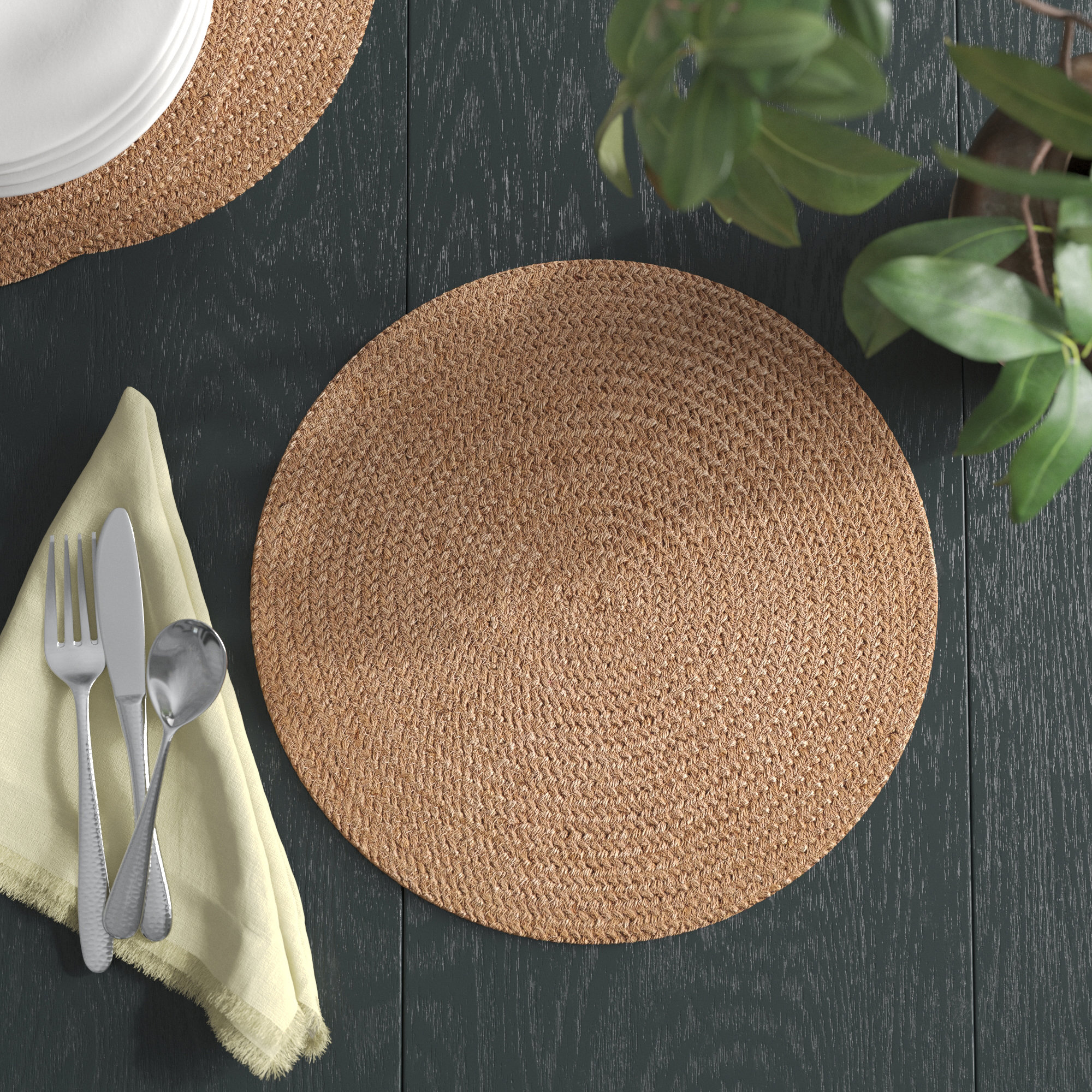 Khaja Jute/Rattan Solid Round Placemats - Thumbnail 5