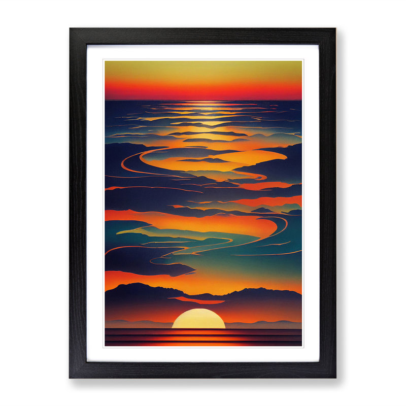 Sunset Abstract - Single Picture Frame Print, 64cm H x 25cm W x 2cm D, Walnut