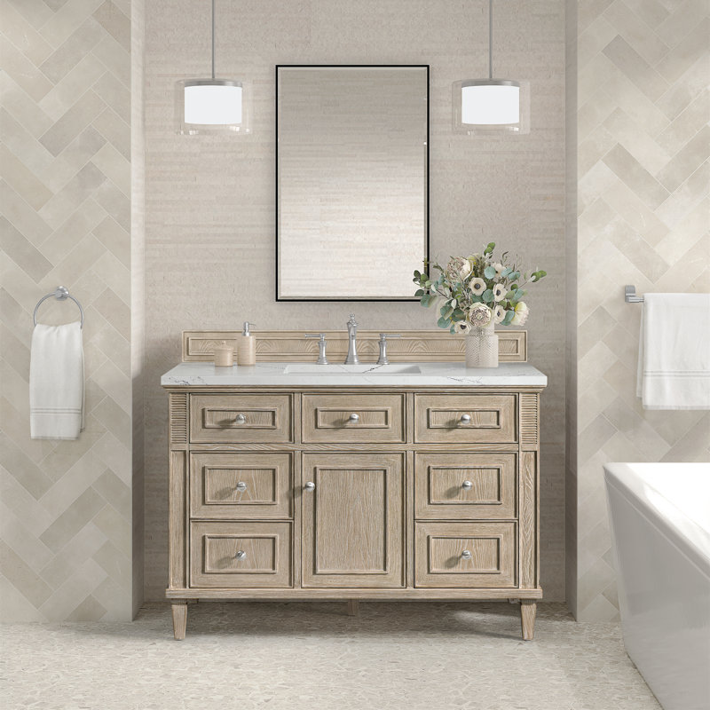 Lorelai 48'' W Single Vanity, Ethereal Noctis Quartz, Whitewashed Oak, 8" Widespread