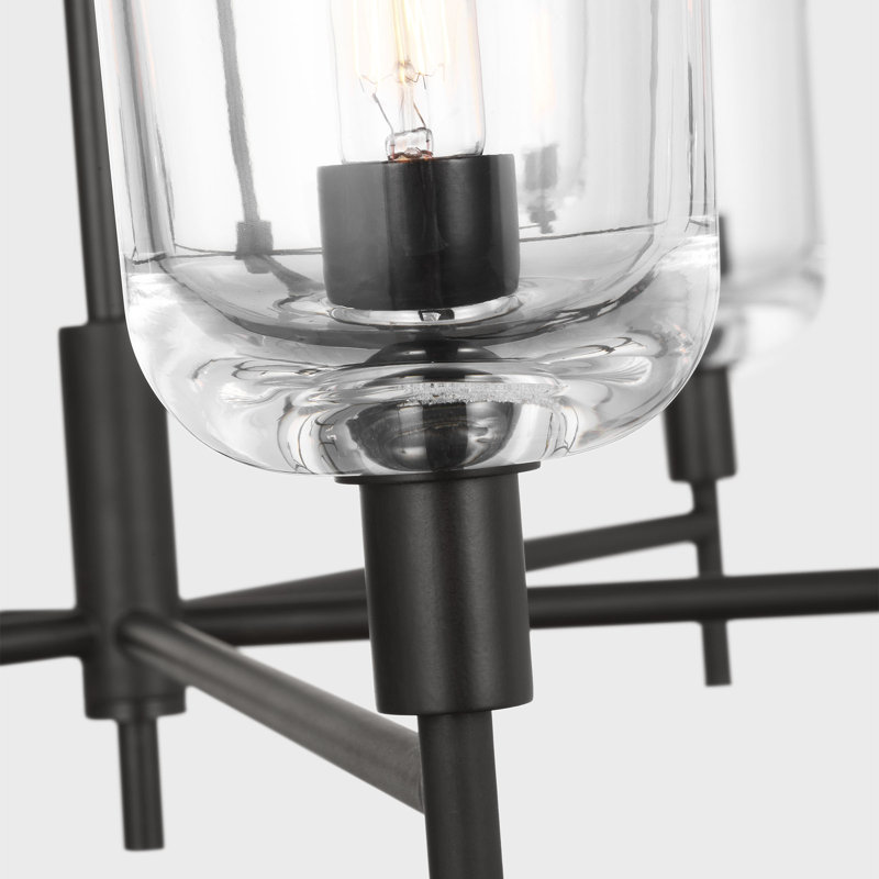 Thom Filicia Coury Light Dining Room Chandelier With Clear Shade, 5 Lights, Aged Iron, 23.5" H x 36" W x 36" D