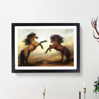 Two Wild Stallion Horses in Abstract - Picture Frame Painting Print