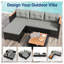 Ensemble modulaire de patio en osier 3 pièces avec méridienne, canapé 2 places et coussins gris