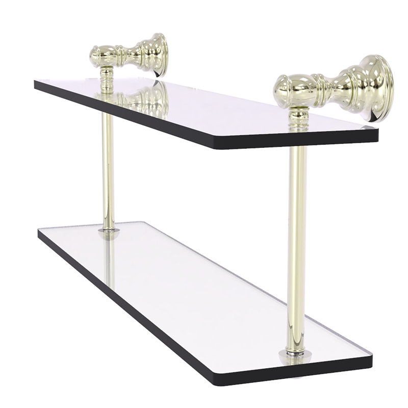 Freyja 2 Piece Glass Tiered Shelf, 5.6" H x 16" W x 9.2" D, Polished Nickel