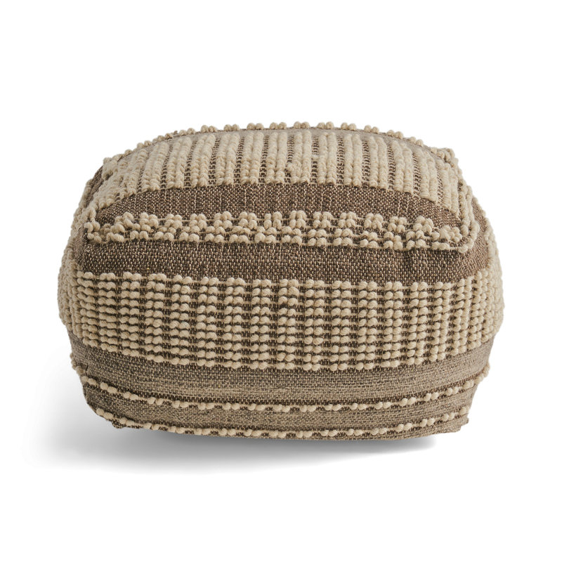 Rustic Wool And Cotton Large Pouf, Brown